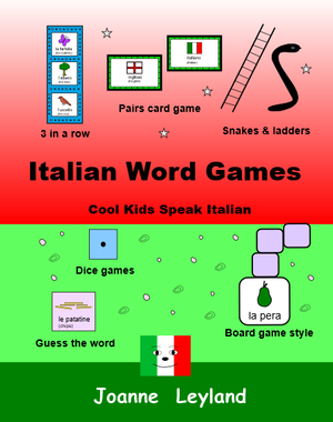 Cover of Italian Word Games by Joanne Leyland with extracts from a selection of games